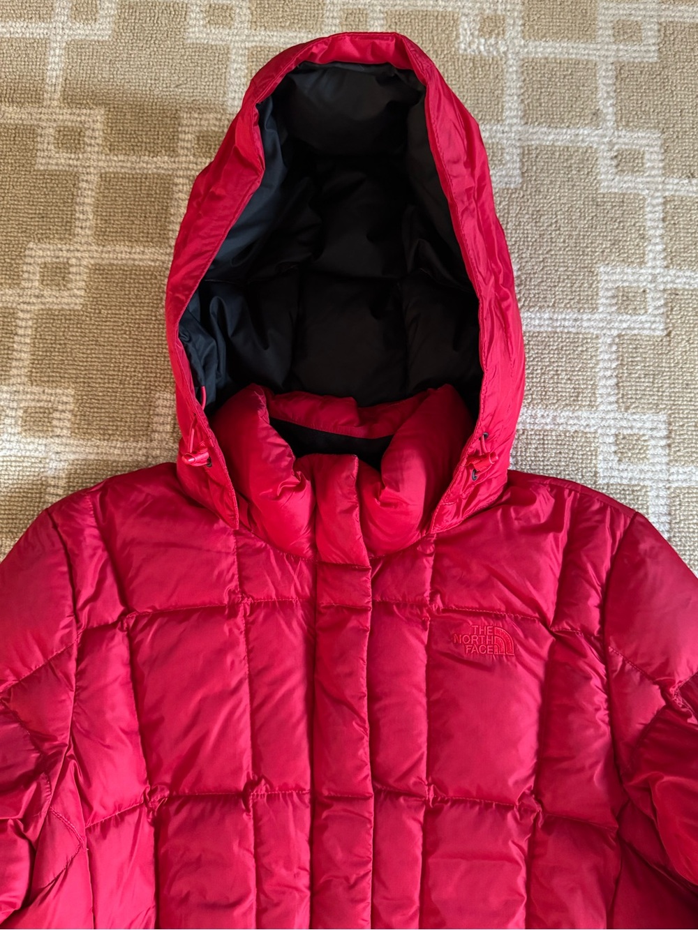 The North Face 550 Goose Down Hooded Long Puffer Winter Parka Red Size Large - Picture 9 of 14